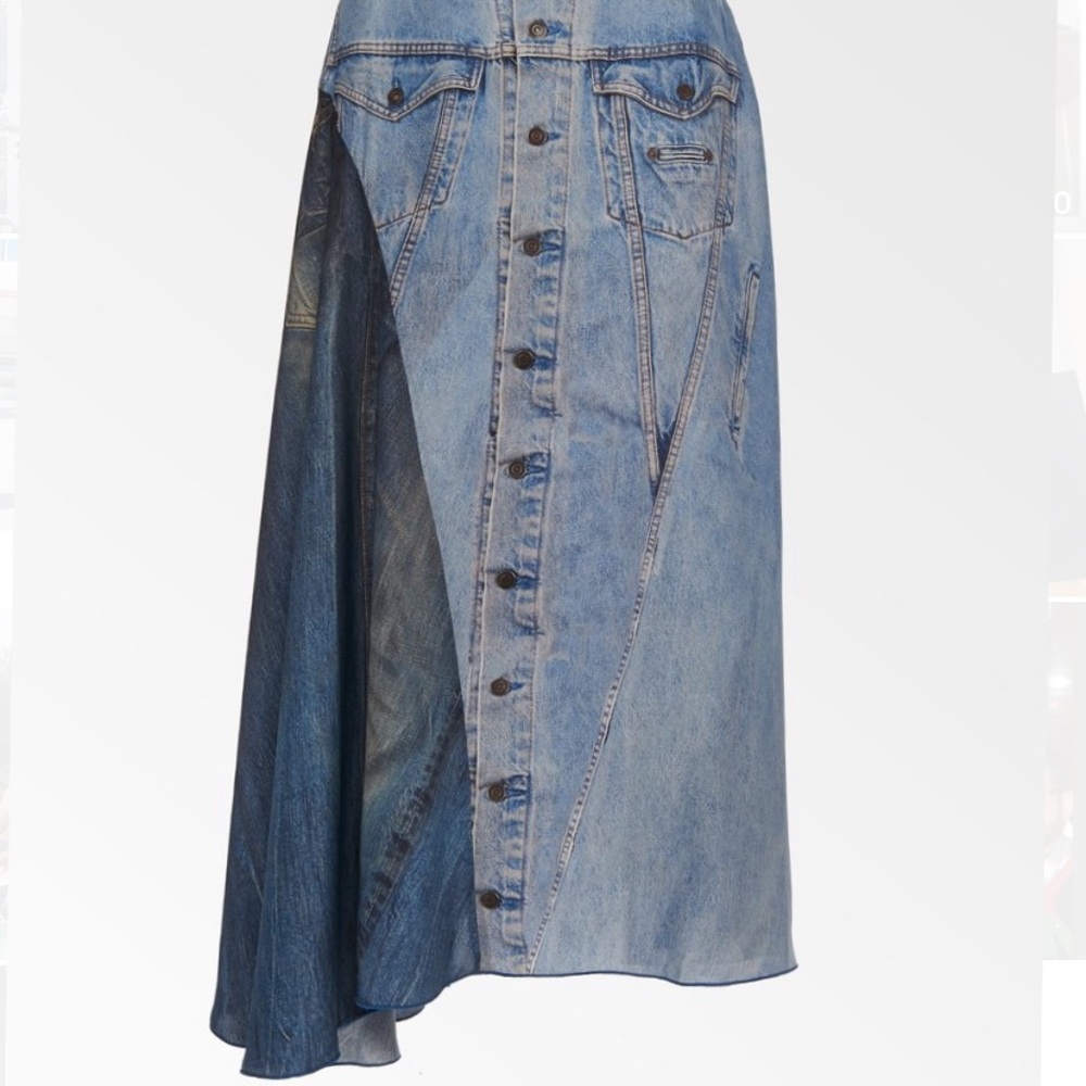 COLOVOS denim print silk skirt